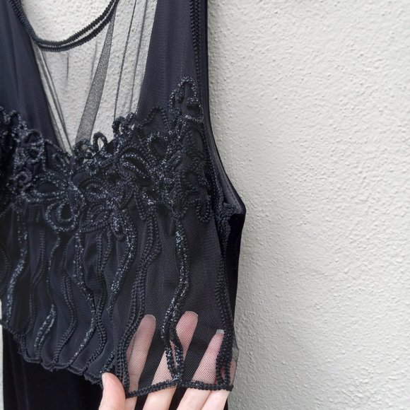 Vintage Velvet Embellished Mesh Overlay Maxi Cocktail Evening Gown 90s 80s - Picture 7 of 16